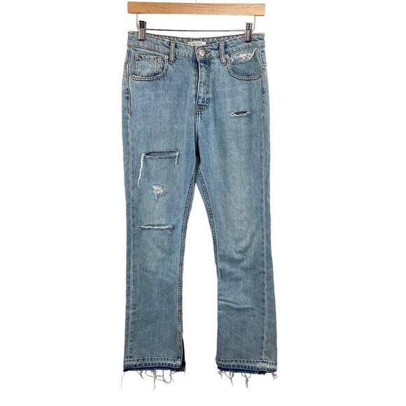 Zara Woman Premium‎ Denim Distressed Jeans Mid-Rise Size 4 Light Wash Cotton - Picture 1 of 10